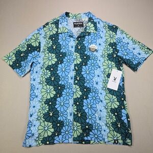 Playboy Short Sleeve Button Up Shirt Men's M Blue Green Floral Aloha
